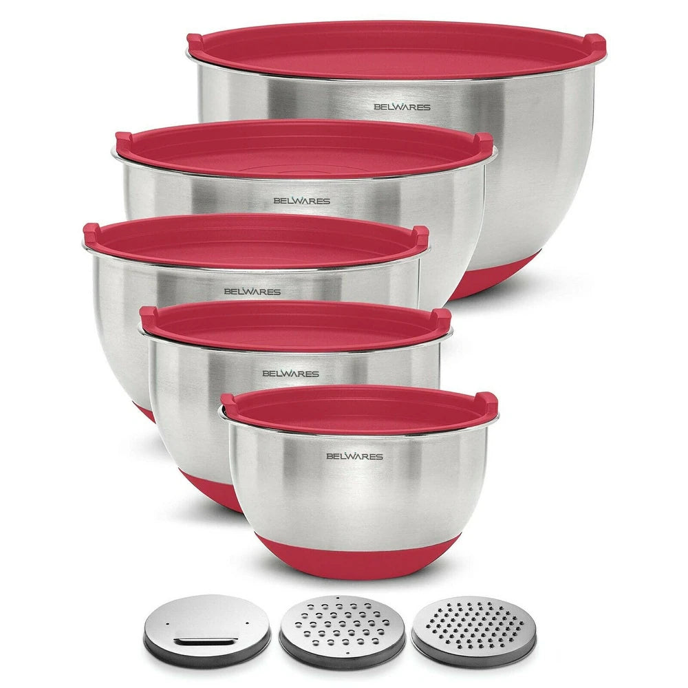 Mixing Bowls Stainless Steel Set 5 With Lids