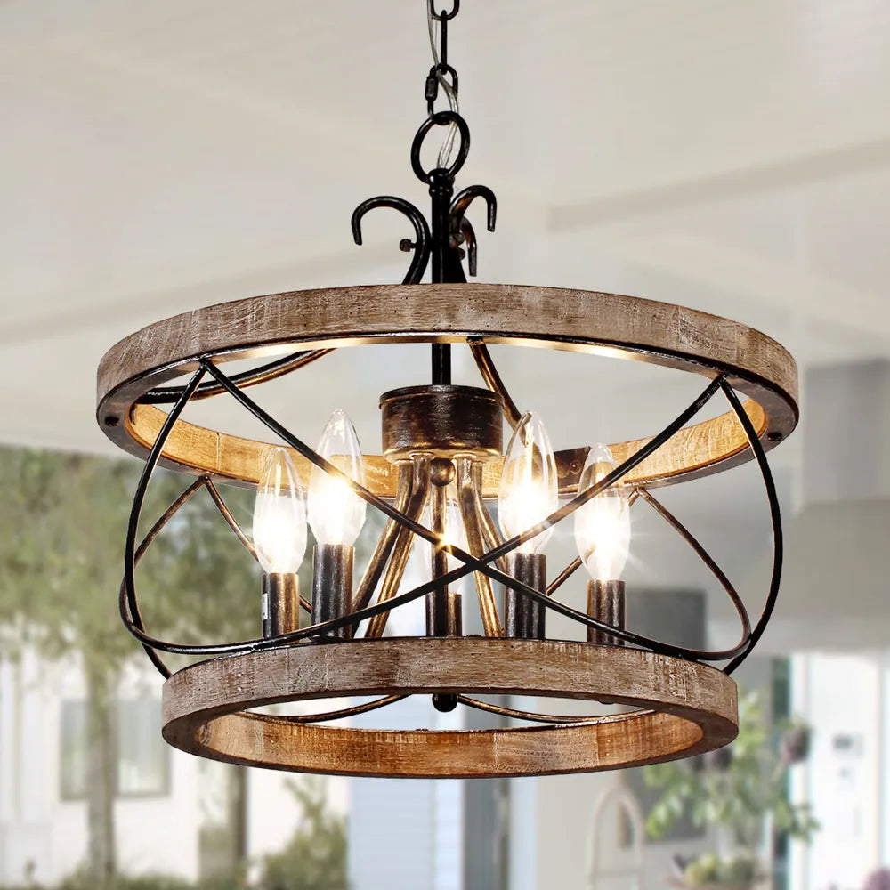 Rustic Wood Chandelier Light for Kitchen